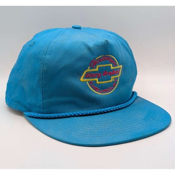 Vintage Hirlinger Chevrolet Hat Teal Blue Snapback 80s 90s Car Dealer Rope VTG - Picture 1 of 5